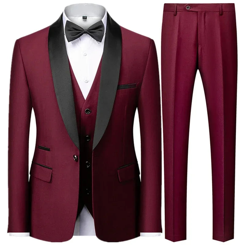 Preto masculino outono festa de casamento três peças conjunto tamanho grande masculino blazer casaco calças e colete moda fino ajuste terno