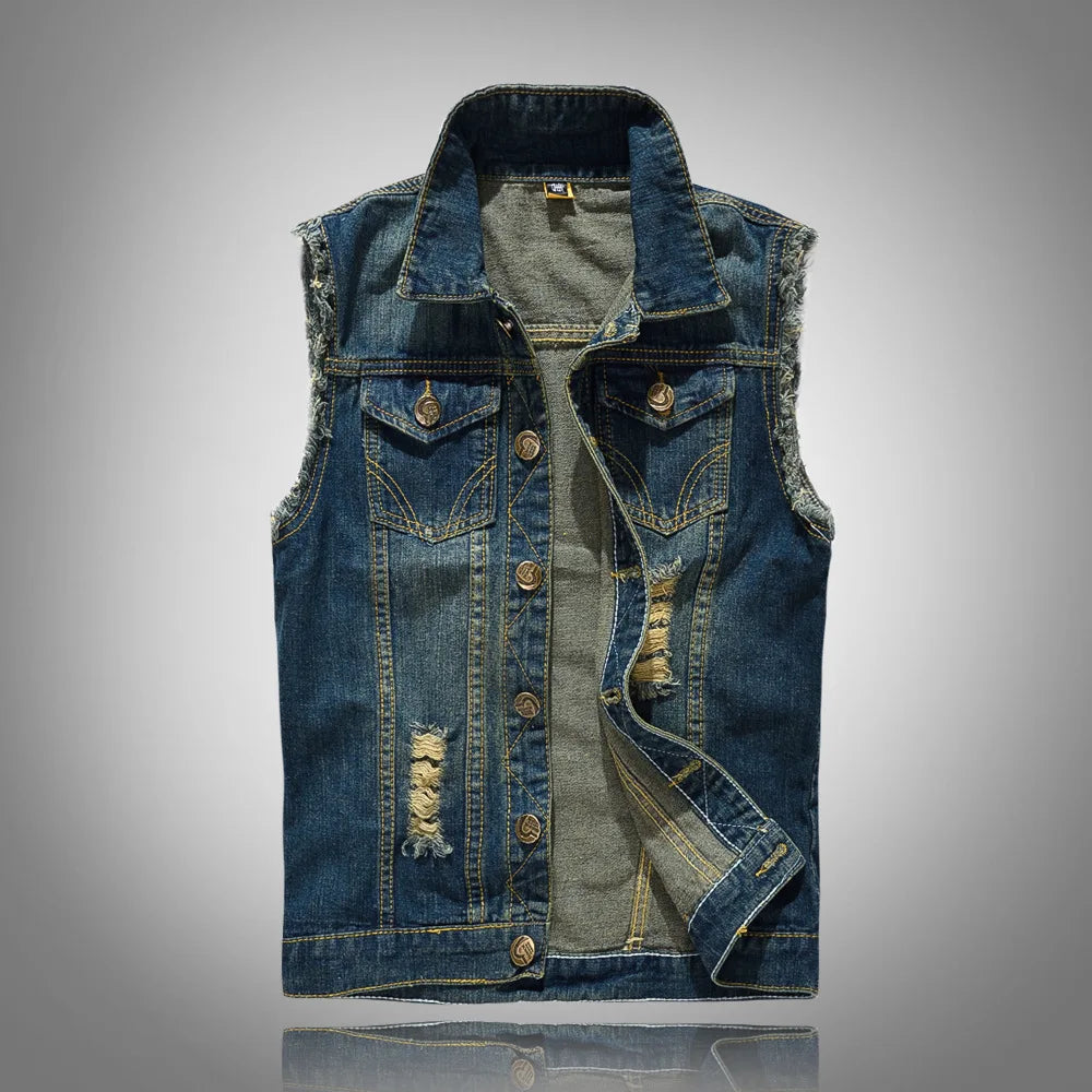 Colete Jeans de Lapela com Abotoamento Simples