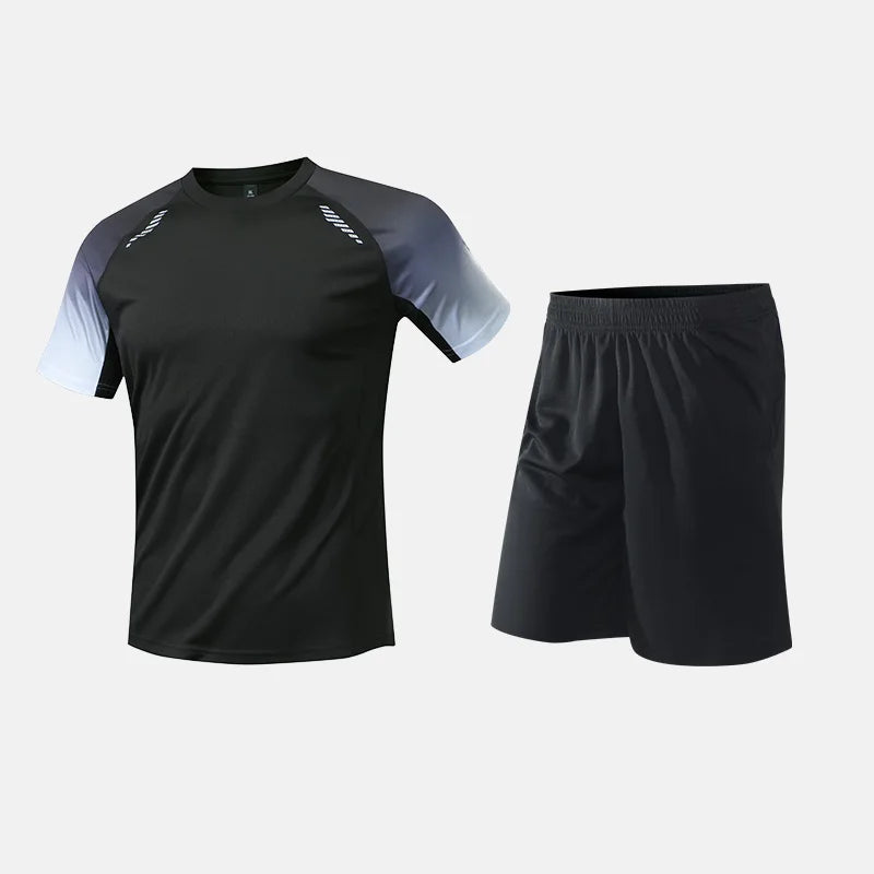 Roupas de Fitness em Tecido de Seda Gelada, Camiseta de Secagem Rápida para Homens, Conjunto de Camiseta de Manga Curta e Shorts para Treino Esportivo