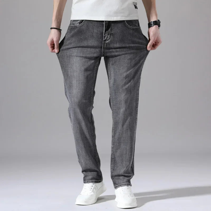 Calça Jeans Casual de Algodão em Corte Reto