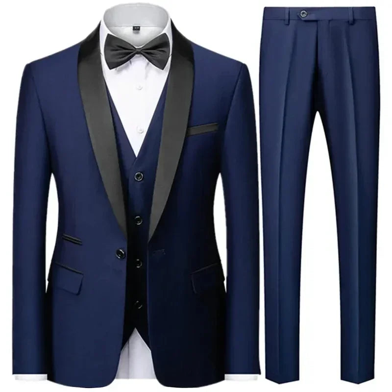 Preto masculino outono festa de casamento três peças conjunto tamanho grande masculino blazer casaco calças e colete moda fino ajuste terno