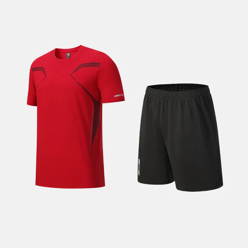 Roupas de Fitness em Tecido de Seda Gelada, Camiseta de Secagem Rápida para Homens, Conjunto de Camiseta de Manga Curta e Shorts para Treino Esportivo