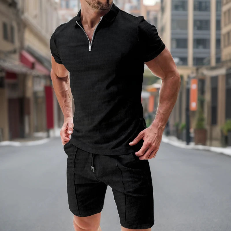 POLO de Manga Curta Elegante Conjunto Casual Streetwear