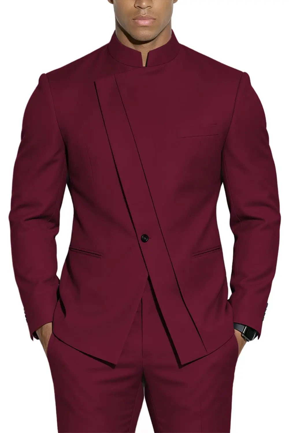 Terno com Gola Alta Estilo Chinês Slim-Fit