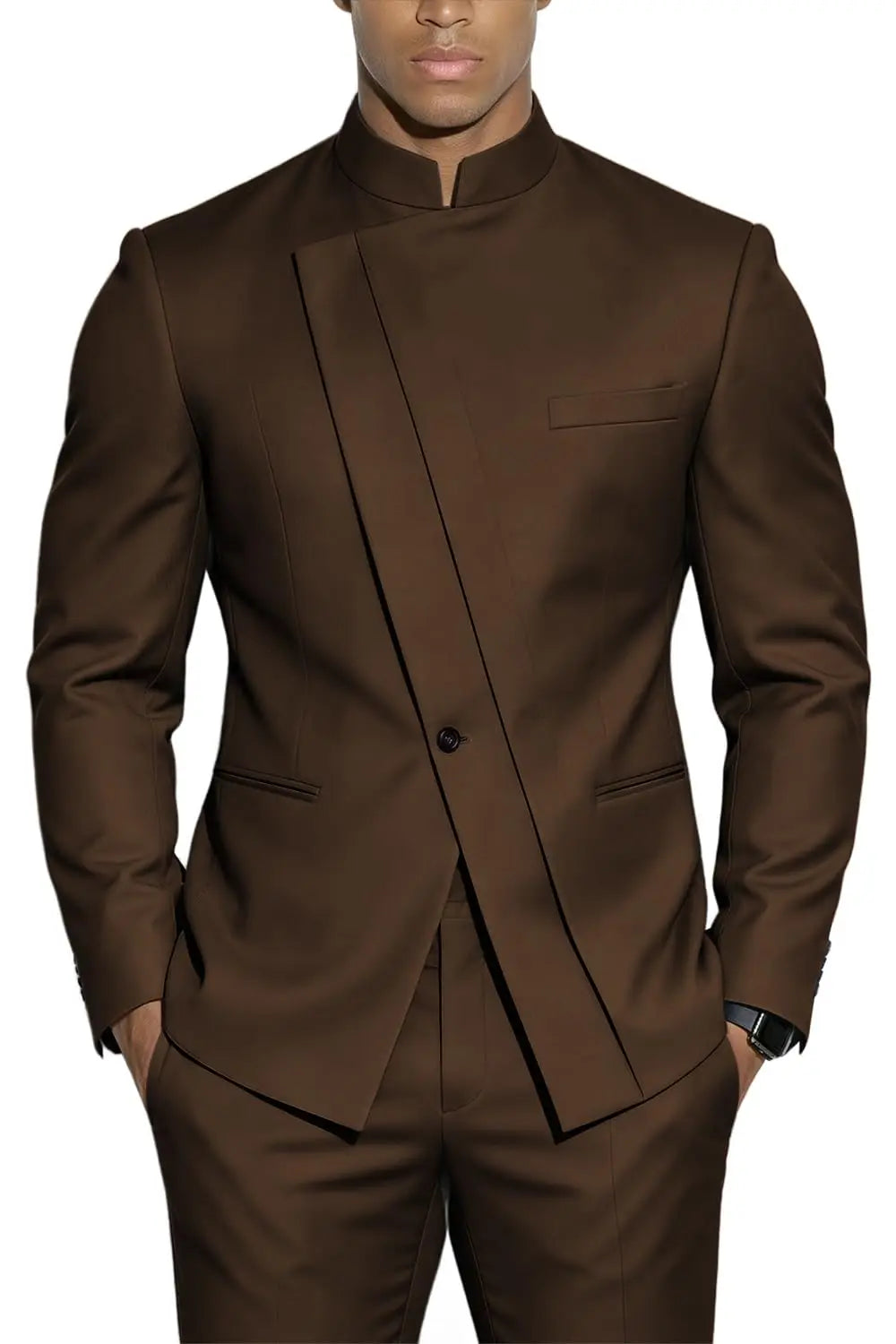Terno com Gola Alta Estilo Chinês Slim-Fit