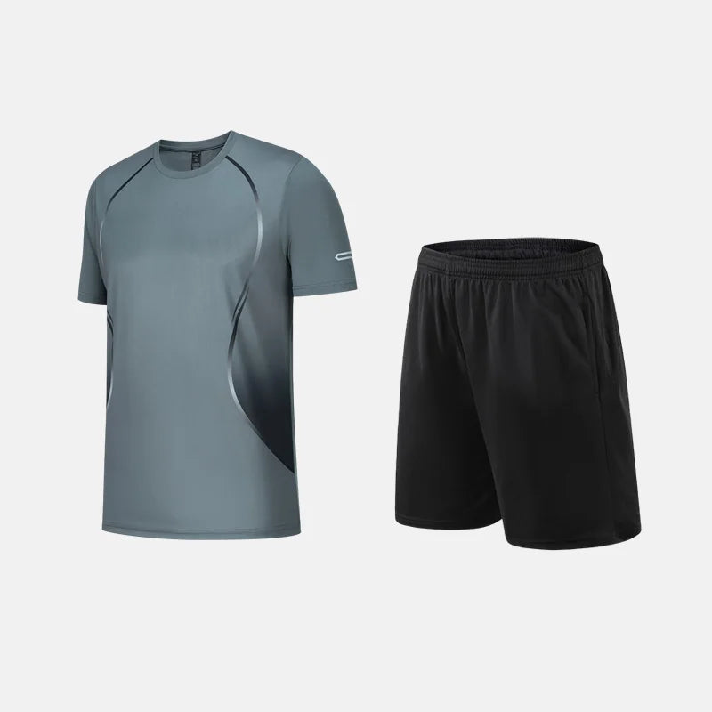 Roupas de Fitness em Tecido de Seda Gelada, Camiseta de Secagem Rápida para Homens, Conjunto de Camiseta de Manga Curta e Shorts para Treino Esportivo