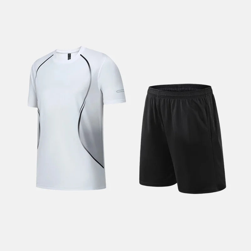Roupas de Fitness em Tecido de Seda Gelada, Camiseta de Secagem Rápida para Homens, Conjunto de Camiseta de Manga Curta e Shorts para Treino Esportivo