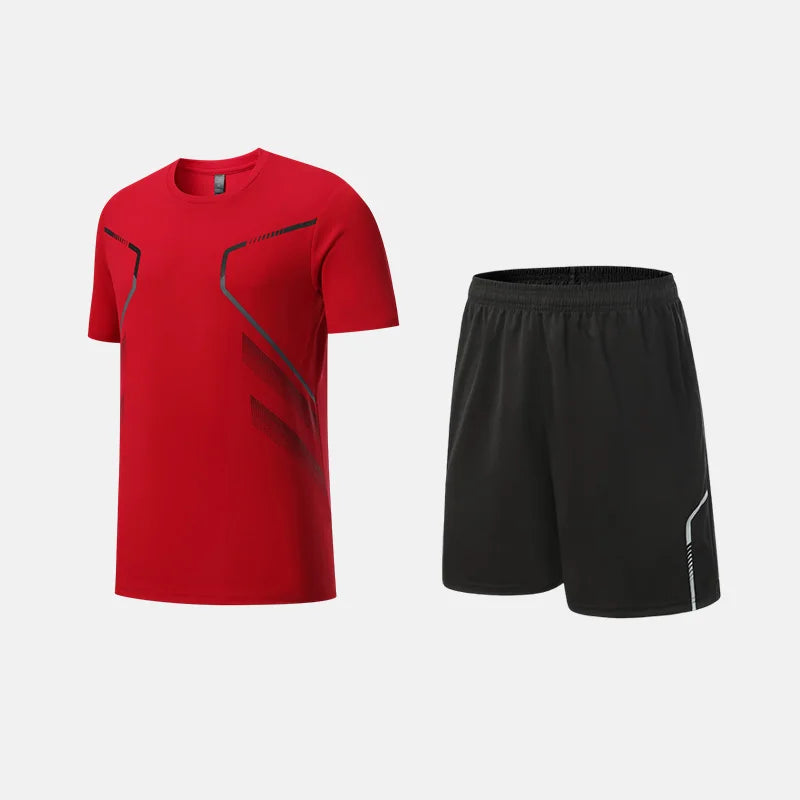 Roupas de Fitness em Tecido de Seda Gelada, Camiseta de Secagem Rápida para Homens, Conjunto de Camiseta de Manga Curta e Shorts para Treino Esportivo