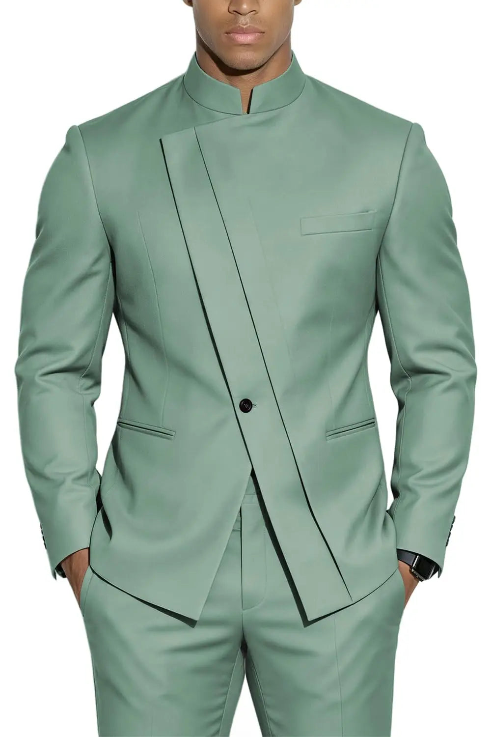 Terno com Gola Alta Estilo Chinês Slim-Fit
