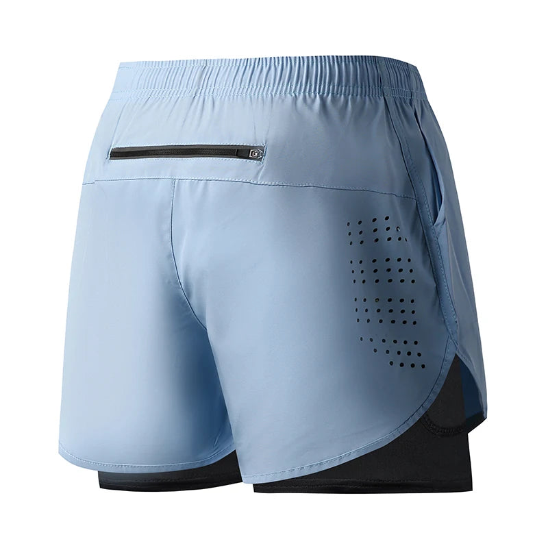 Calções de corrida masculinos de secagem rápida fitness preto dupla camada shorts masculino novo esporte treino treinamento musculação calças curtas