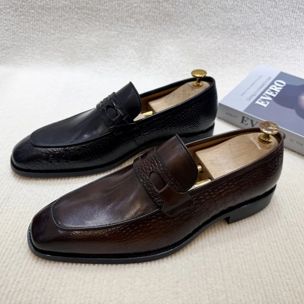 Sapatos Sociais de Couro Legítimo com Estampa de Crocodilo