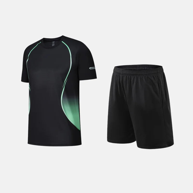 Roupas de Fitness em Tecido de Seda Gelada, Camiseta de Secagem Rápida para Homens, Conjunto de Camiseta de Manga Curta e Shorts para Treino Esportivo