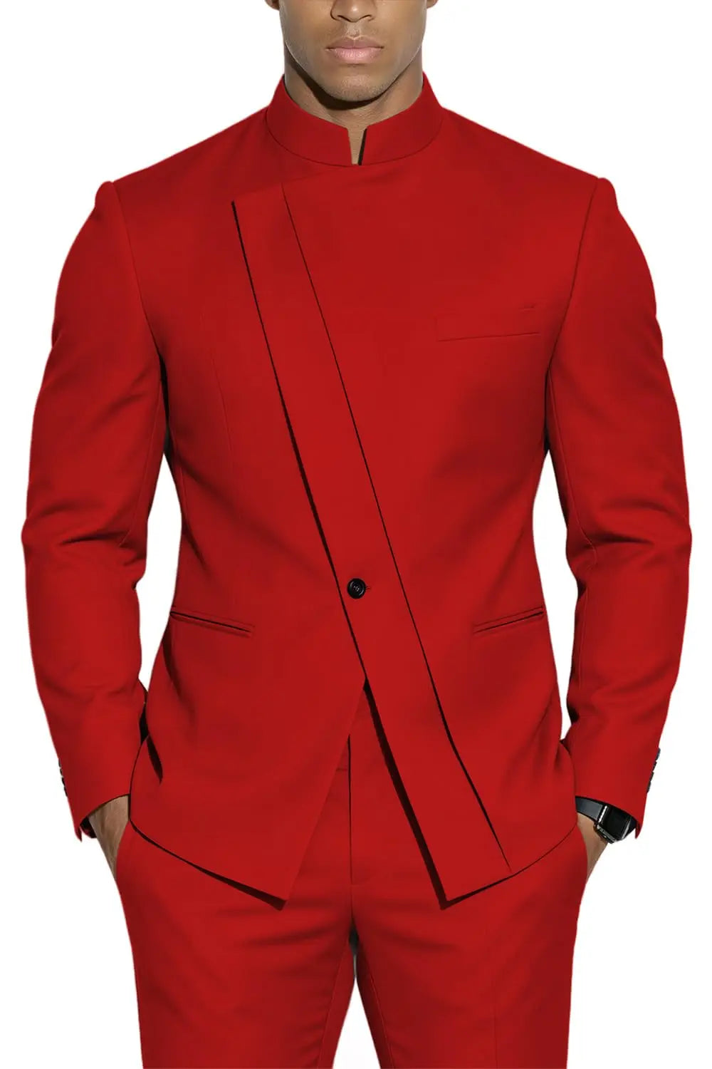Terno com Gola Alta Estilo Chinês Slim-Fit
