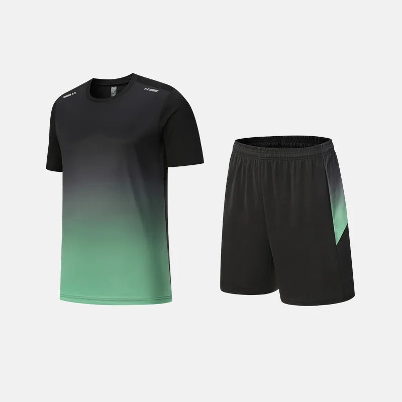Roupas de Fitness em Tecido de Seda Gelada, Camiseta de Secagem Rápida para Homens, Conjunto de Camiseta de Manga Curta e Shorts para Treino Esportivo