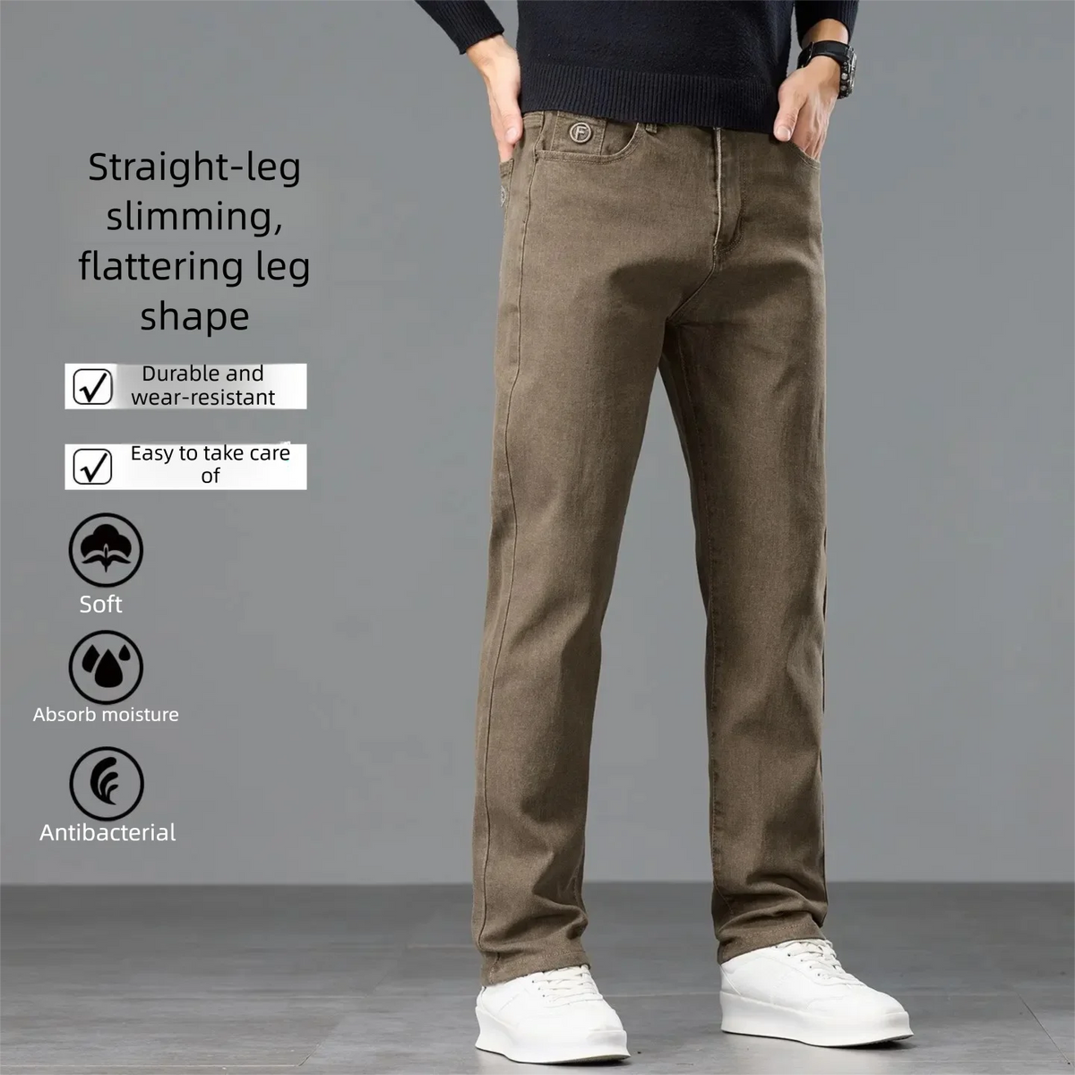 Calças Jeans Sólida Clássica Slim