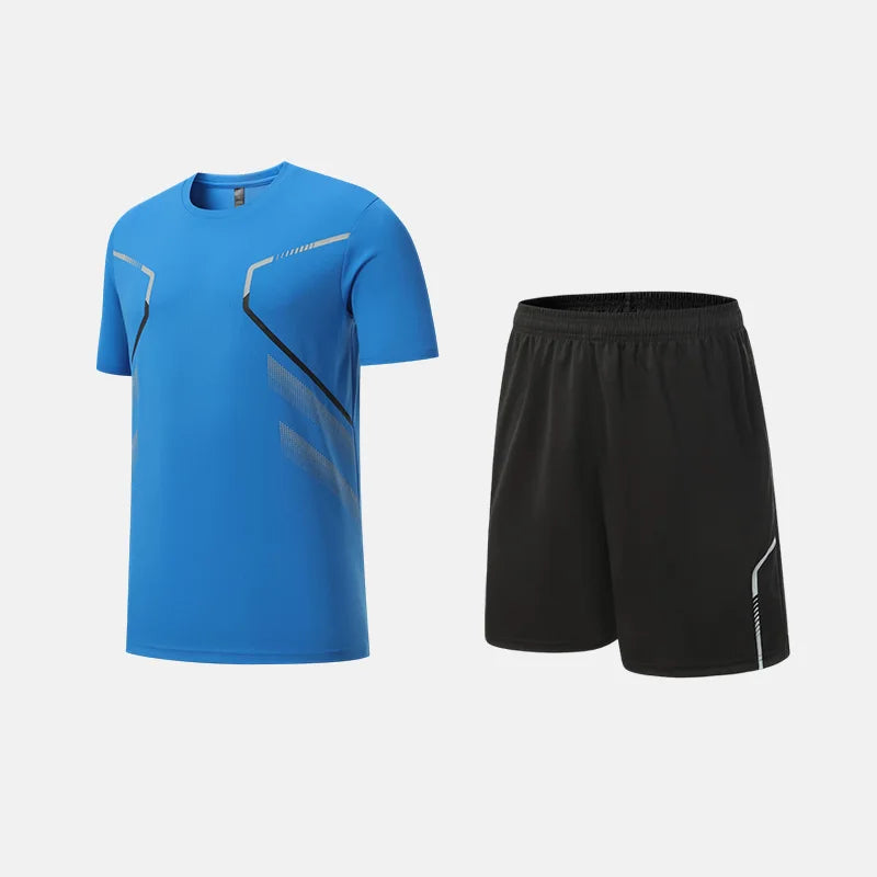 Roupas de Fitness em Tecido de Seda Gelada, Camiseta de Secagem Rápida para Homens, Conjunto de Camiseta de Manga Curta e Shorts para Treino Esportivo