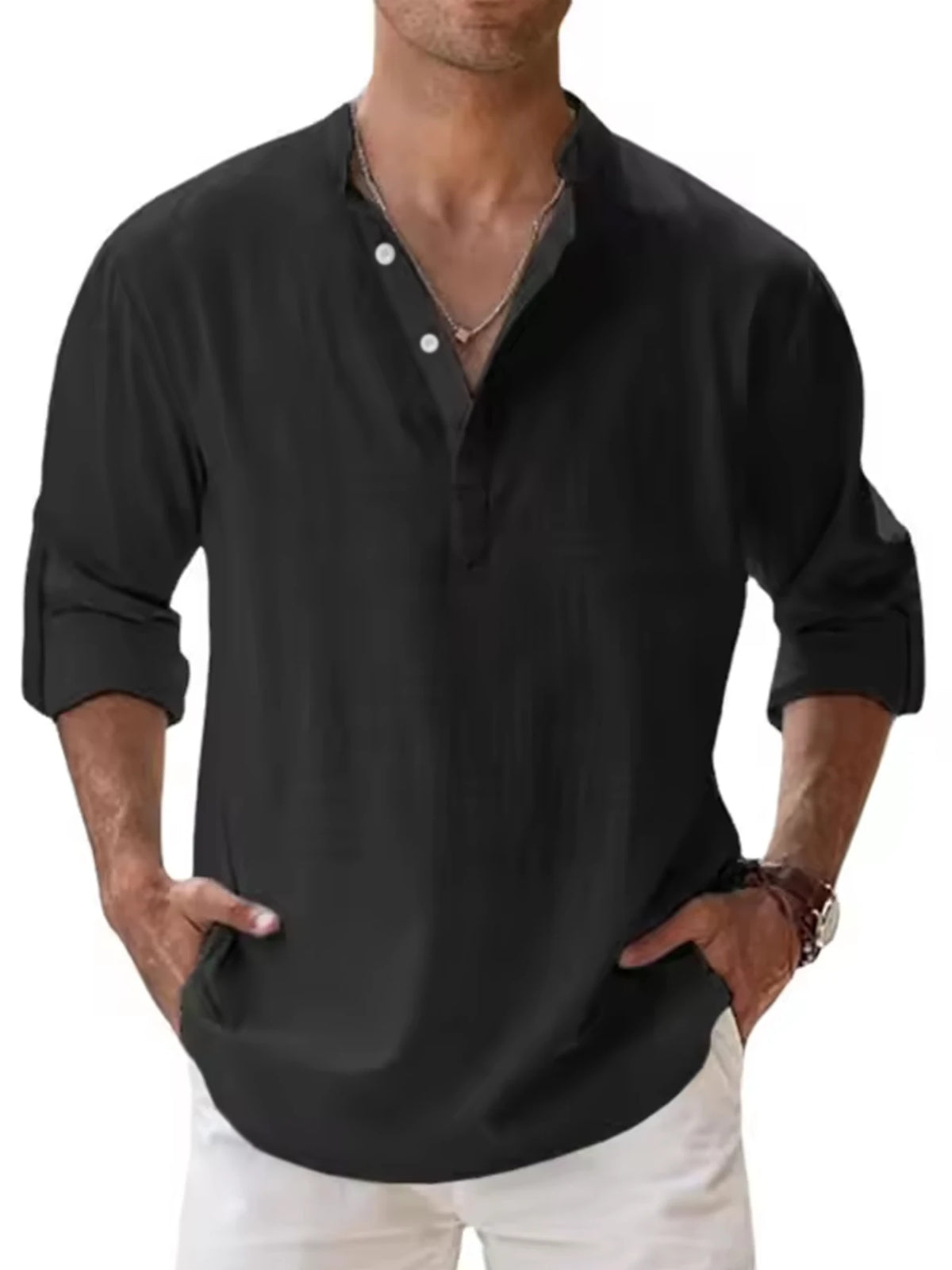 Camisa Henley Algodão e Linho