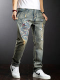 Calça Jeans Baggy Bordado Dragão Y2K