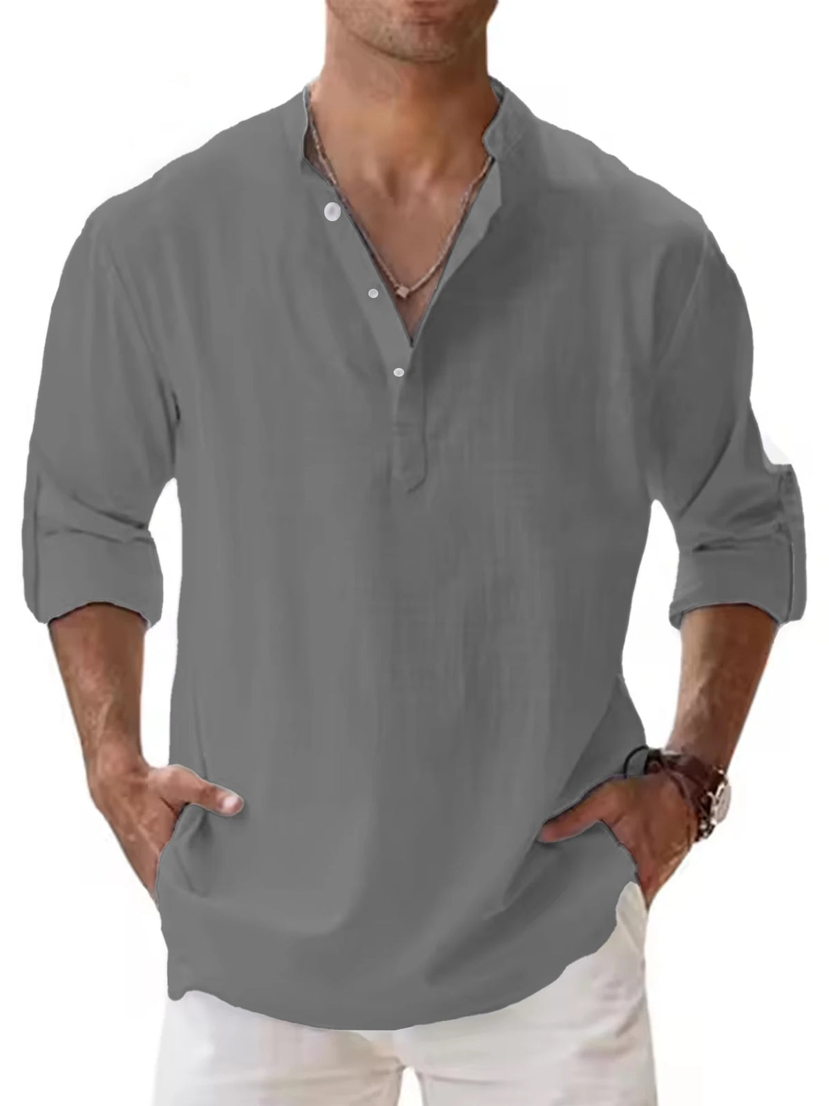 Camisa Henley Algodão e Linho
