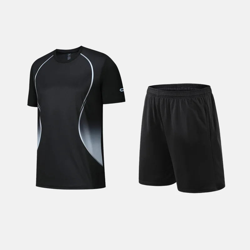 Roupas de Fitness em Tecido de Seda Gelada, Camiseta de Secagem Rápida para Homens, Conjunto de Camiseta de Manga Curta e Shorts para Treino Esportivo