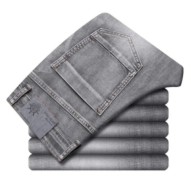 Calça Jeans Casual de Algodão em Corte Reto