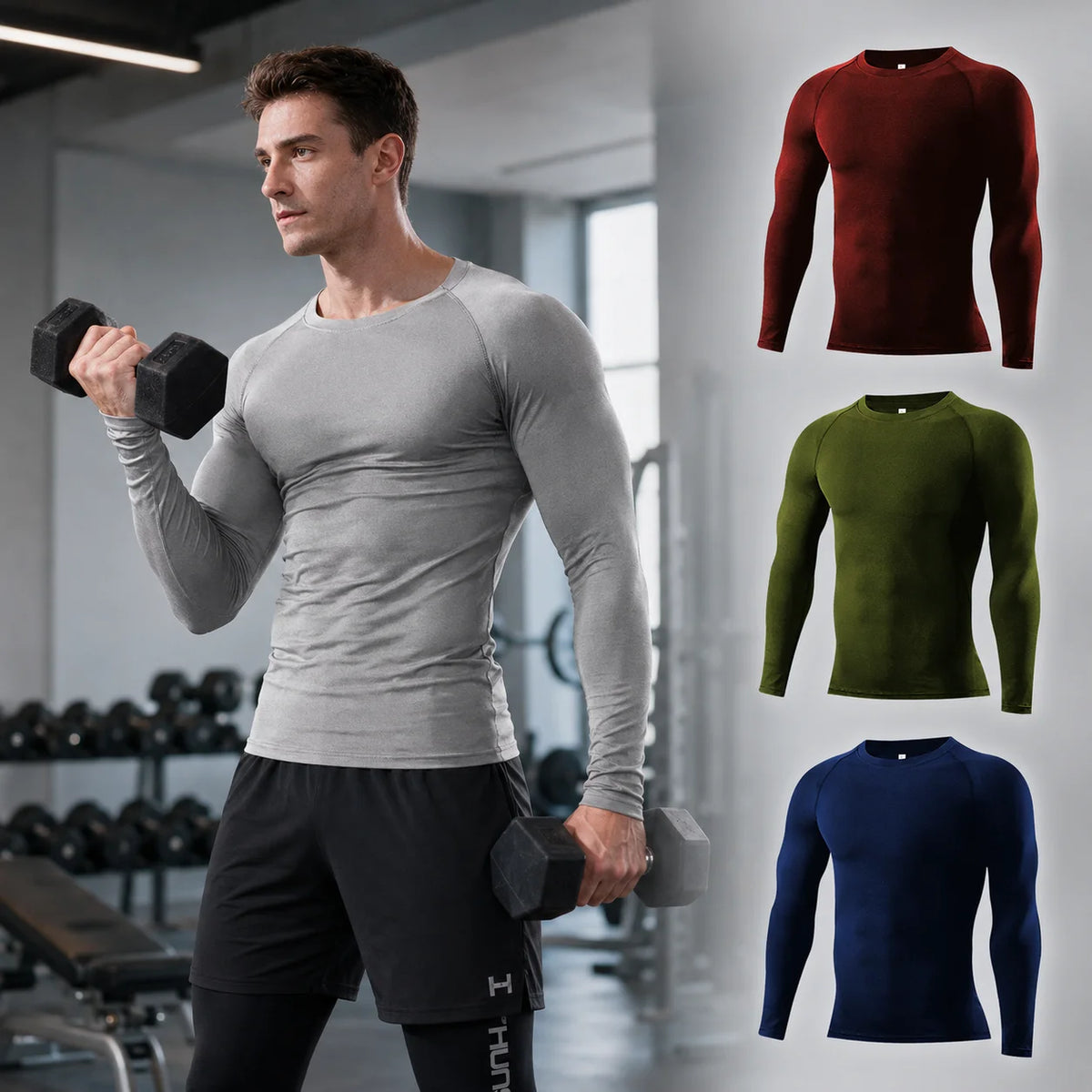 Camiseta Esportiva Masculina de Compressão Manga Longa 2026 Nova, Secagem Rápida, Elástica para Treino de Força, Academia, Corrida e Fitness