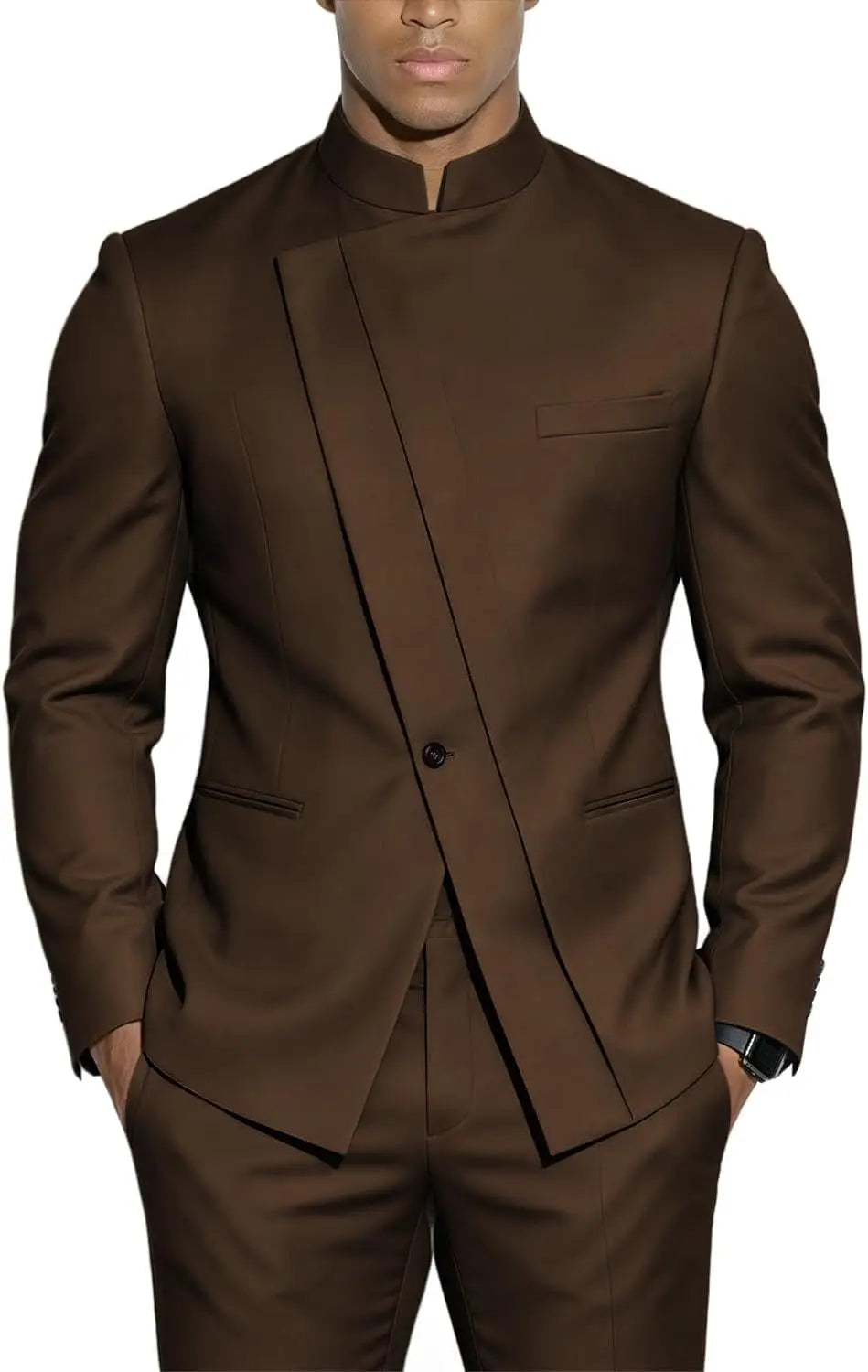 Terno com Gola Alta Estilo Chinês Slim-Fit