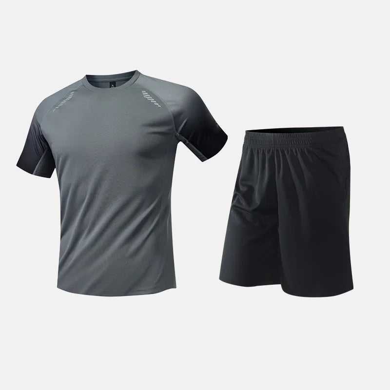 Roupas de Fitness em Tecido de Seda Gelada, Camiseta de Secagem Rápida para Homens, Conjunto de Camiseta de Manga Curta e Shorts para Treino Esportivo