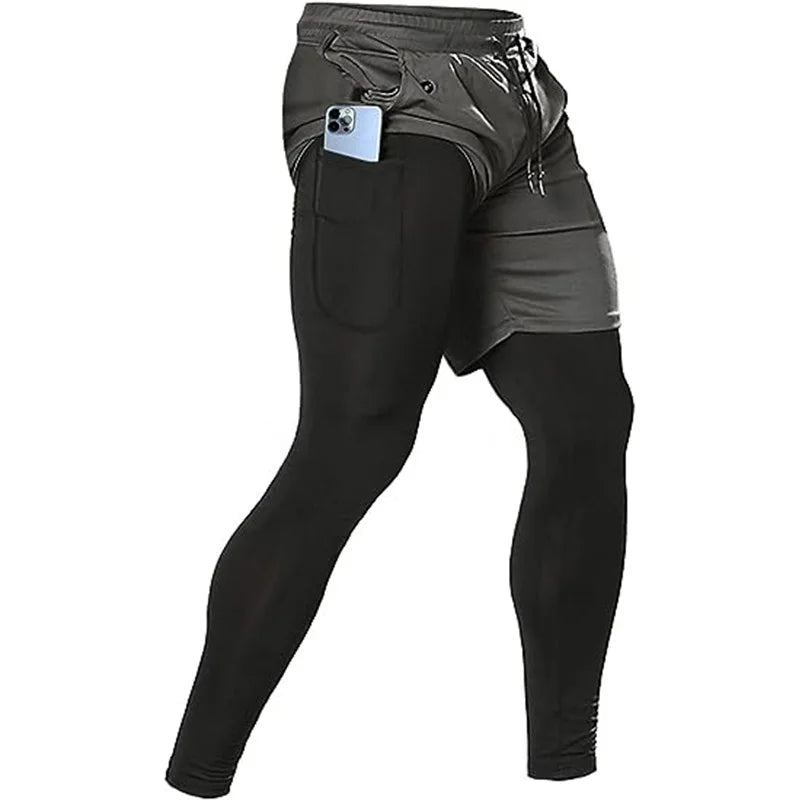 Calças esportivas masculinas 2 em 1 treinamento atlético treino esportivo treino masculino jogging calças ginásio de fitness correndo calças