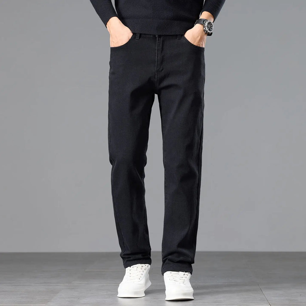 Calças Jeans Sólida Clássica Slim