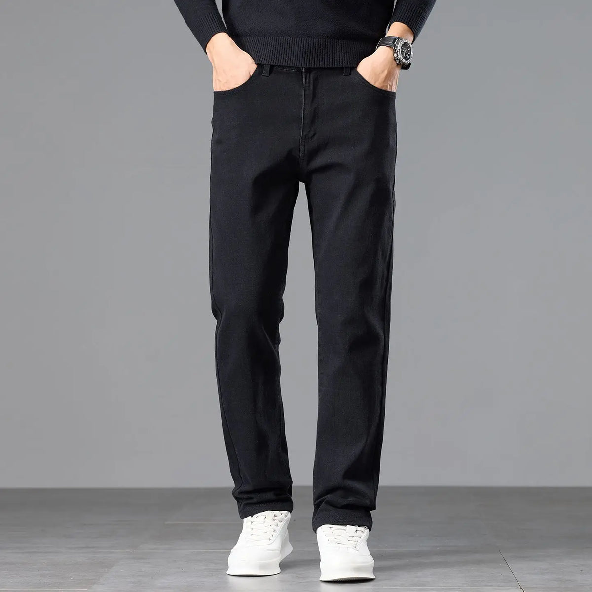Calças Jeans Sólida Clássica Slim