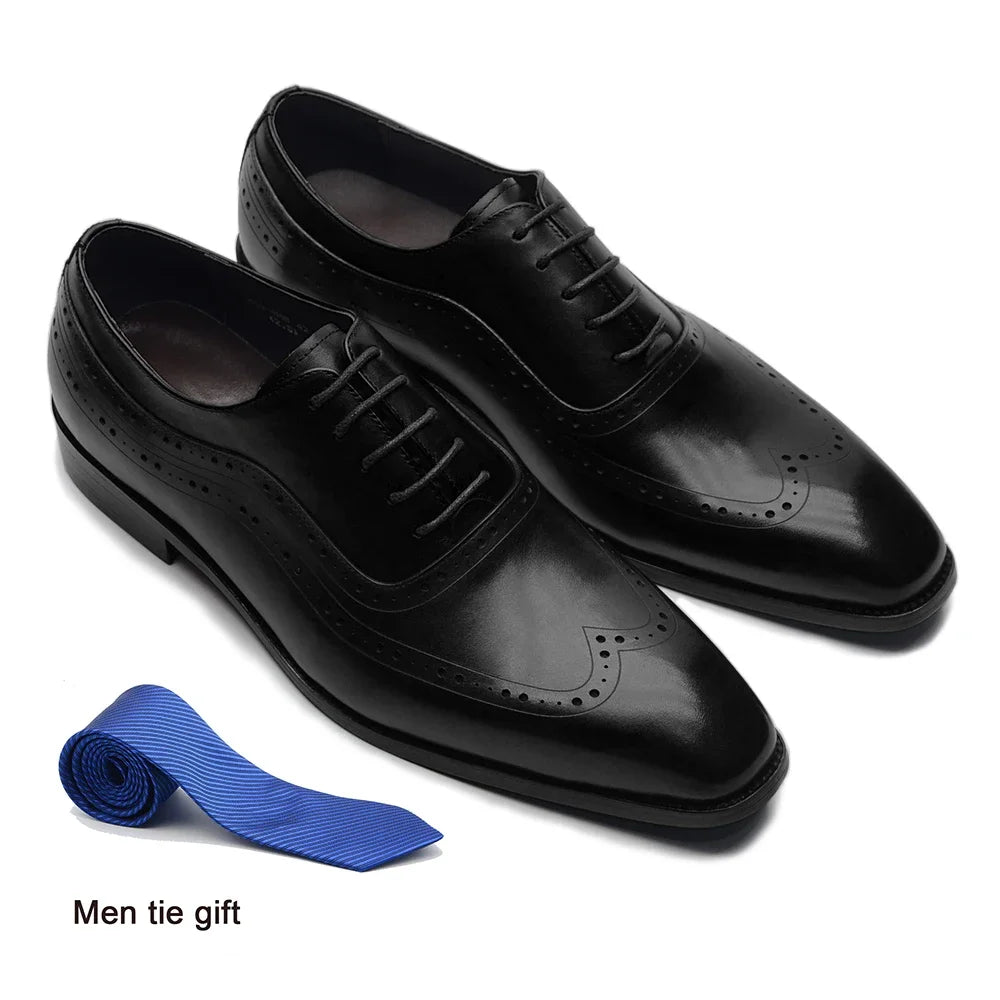 Sapatos de couro genuíno brogue marrom escuro