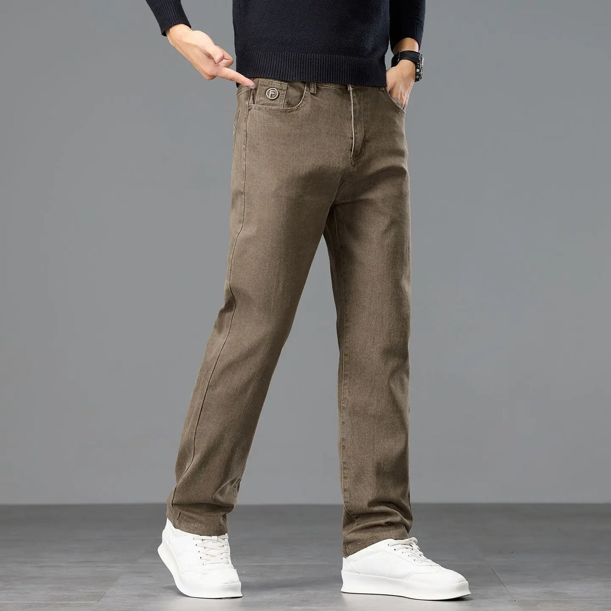 Calças Jeans Sólida Clássica Slim
