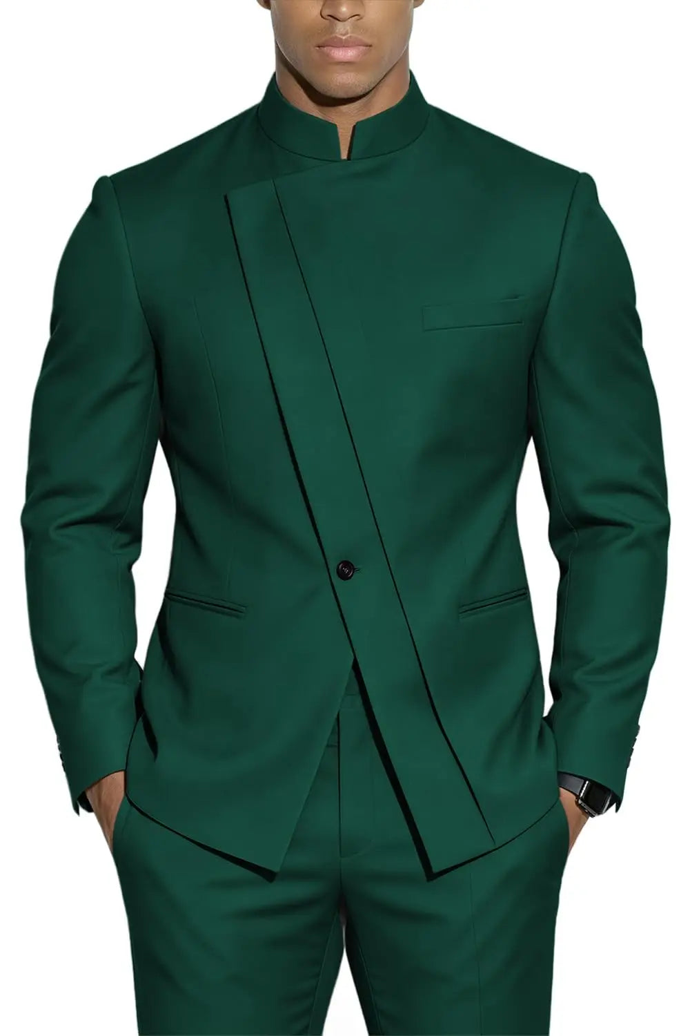Terno com Gola Alta Estilo Chinês Slim-Fit