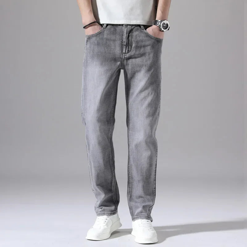 Calça Jeans Casual de Algodão em Corte Reto
