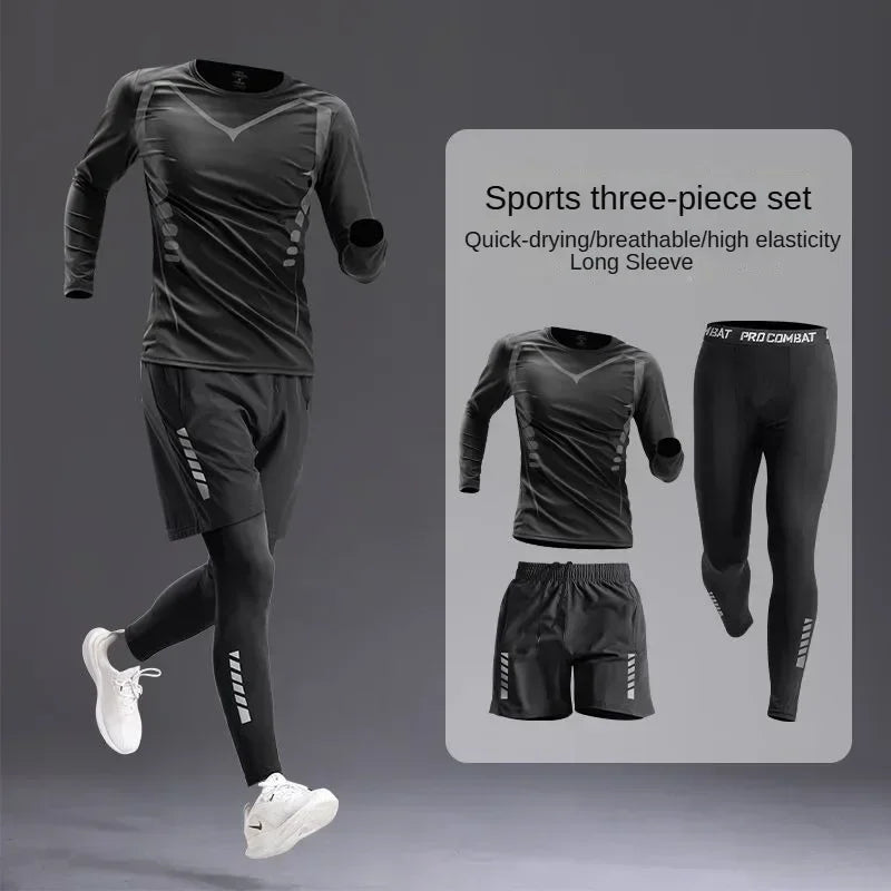 Novo terno esportivo masculino 1-5 pçs terno para todas as estações correndo ciclismo fitness roupas de secagem rápida jogging treinamento conjunto de terno de pista masculino