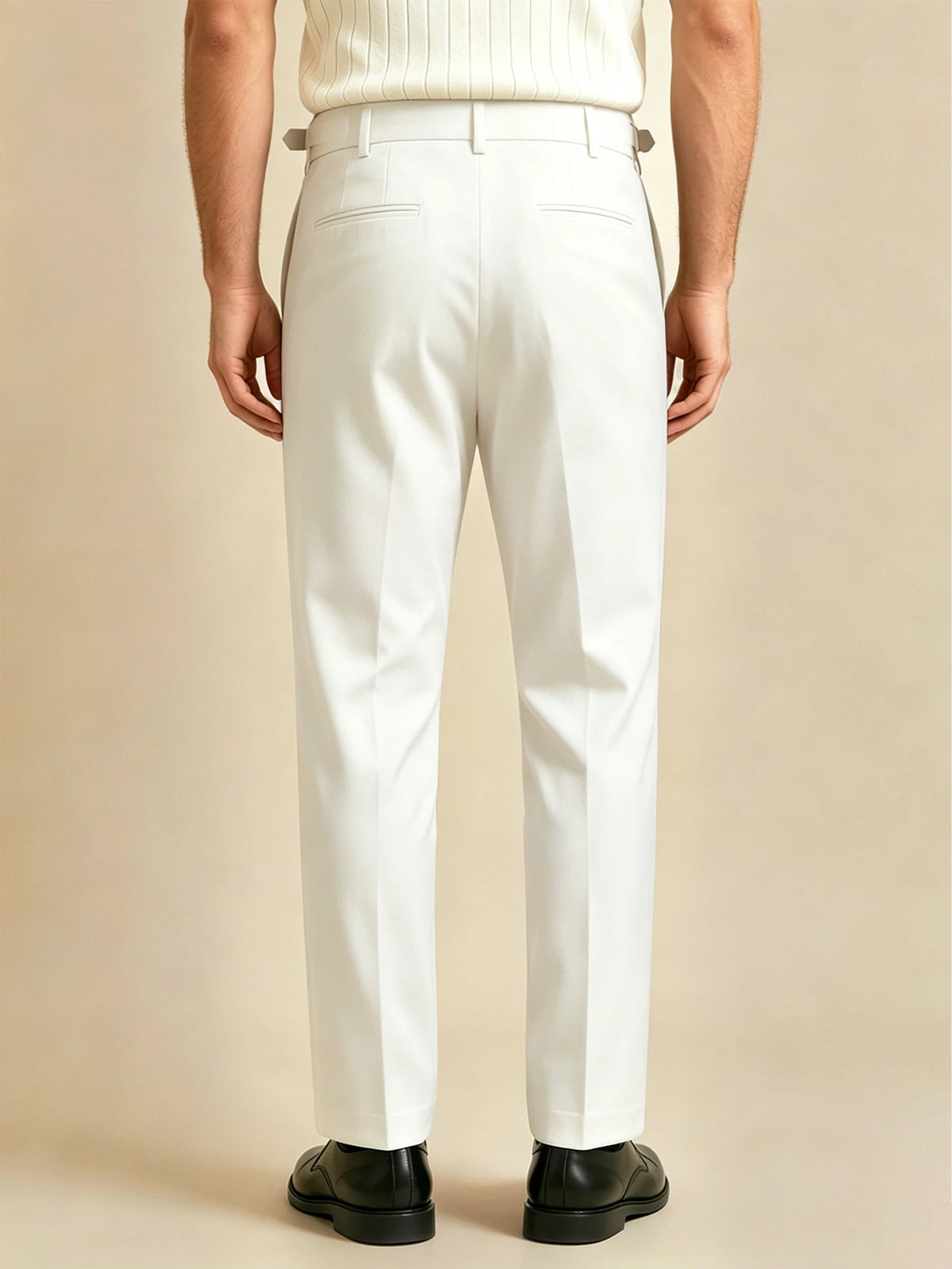 Calça Social Elegante Napolitana de Cor Sólida com Fecho Lateral de Botão Paris Buckle