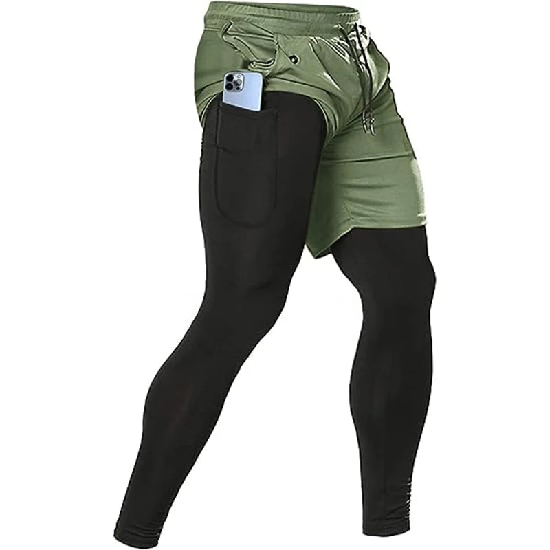Calças esportivas masculinas 2 em 1 treinamento atlético treino esportivo treino masculino jogging calças ginásio de fitness correndo calças