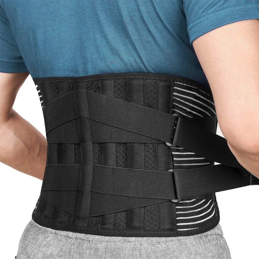 Cinta traseira inferior antiderrapante, suporte lombar ortopédico com almofada, cinto de suporte da cintura respirável para alívio da dor do ginásio, 6 Estadias