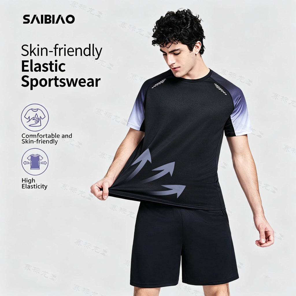 Roupas de Fitness em Tecido de Seda Gelada, Camiseta de Secagem Rápida para Homens, Conjunto de Camiseta de Manga Curta e Shorts para Treino Esportivo