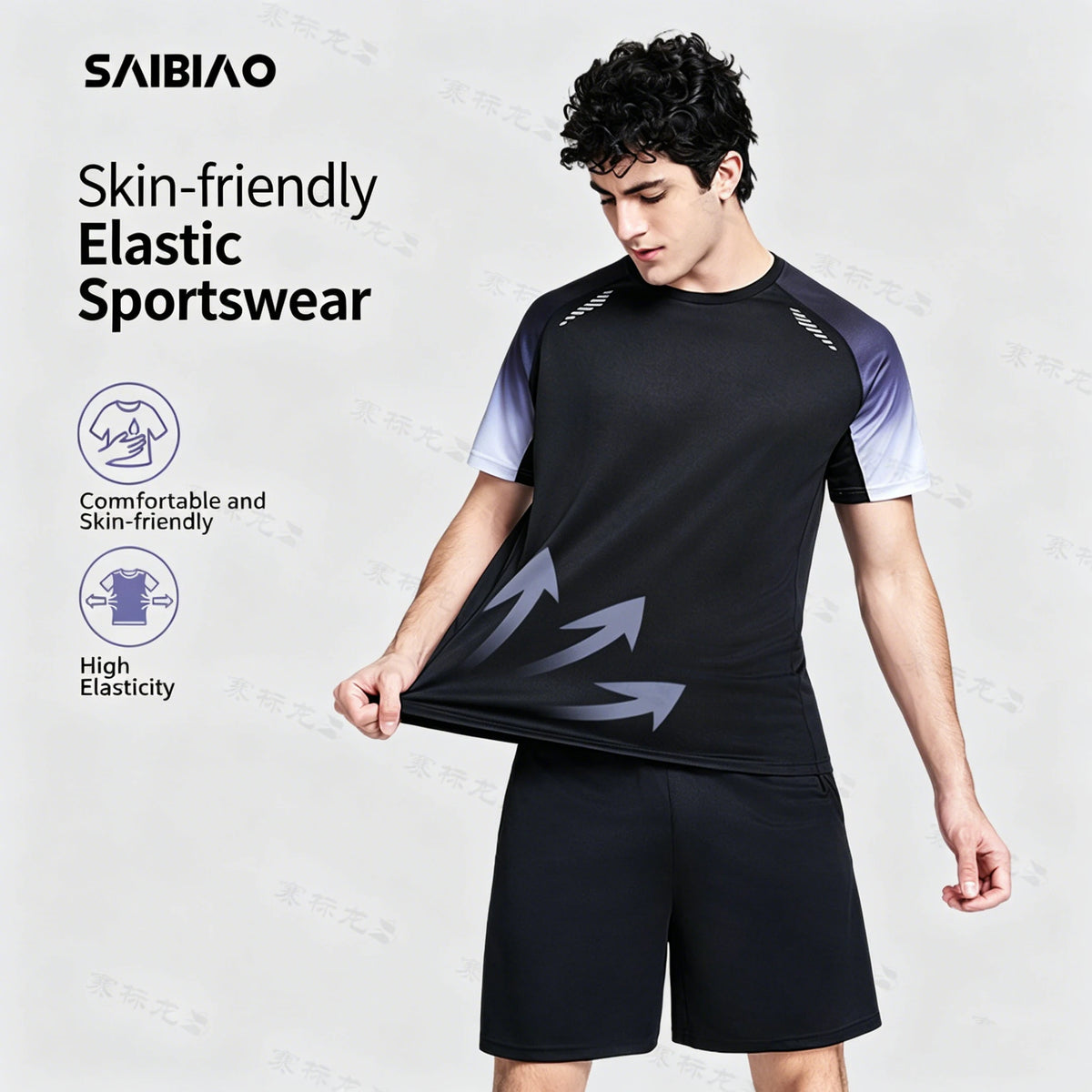 Roupas de Fitness em Tecido de Seda Gelada, Camiseta de Secagem Rápida para Homens, Conjunto de Camiseta de Manga Curta e Shorts para Treino Esportivo