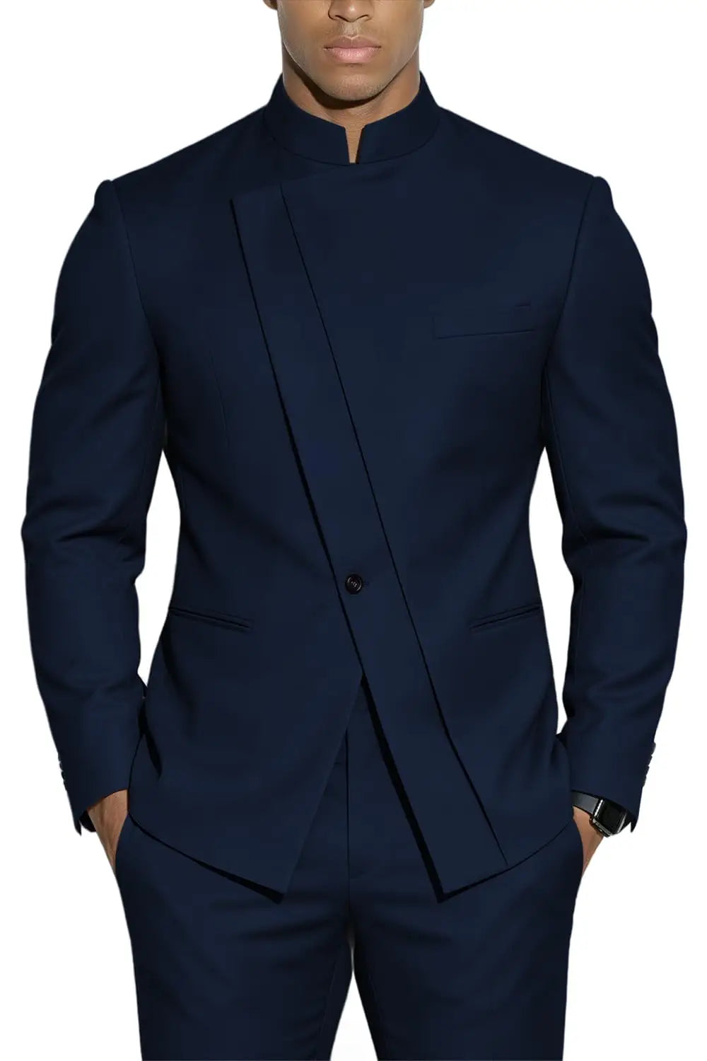Terno com Gola Alta Estilo Chinês Slim-Fit