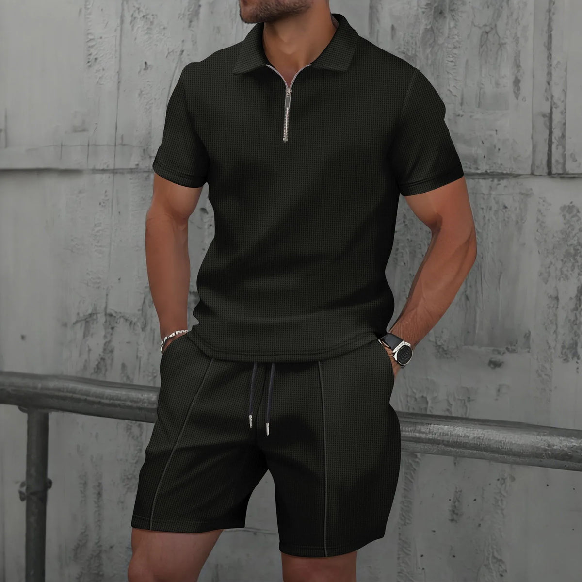 POLO de Manga Curta Elegante Conjunto Casual Streetwear