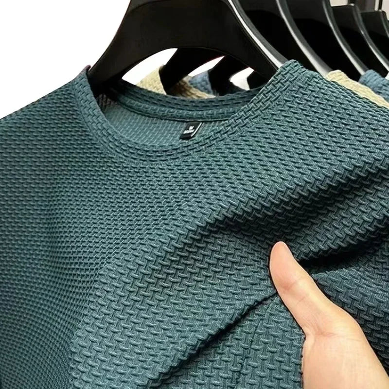 Camiseta de verão em malha de bambu e seda gelada