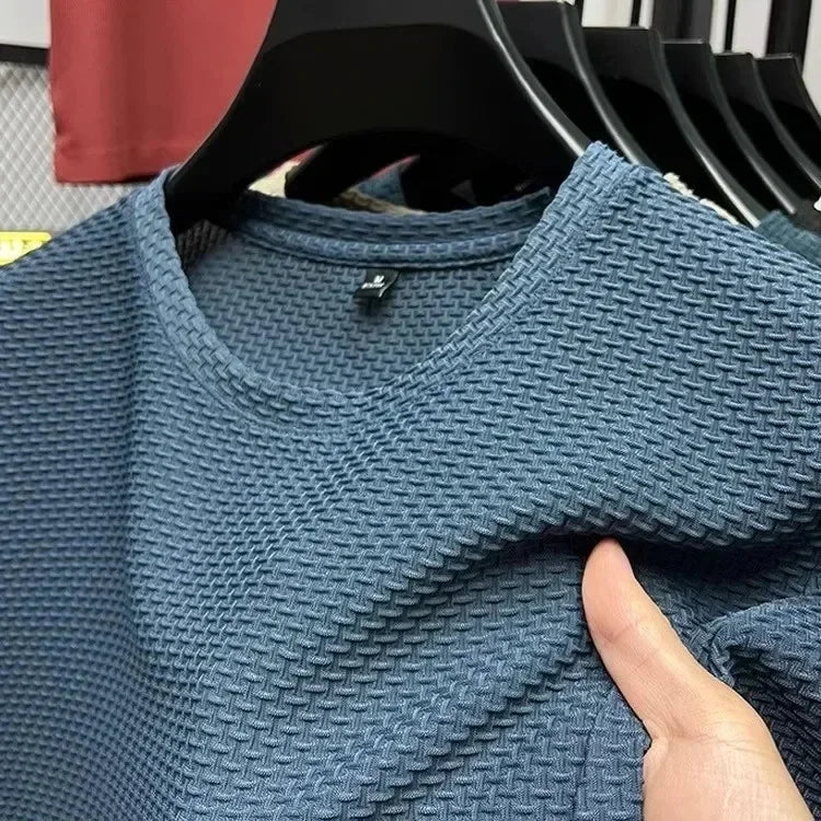 Camiseta de verão em malha de bambu e seda gelada