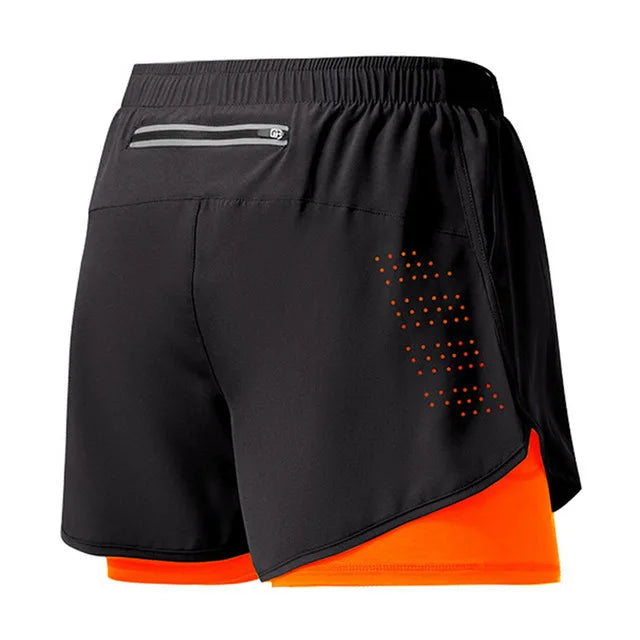 Calções de corrida masculinos de secagem rápida fitness preto dupla camada shorts masculino novo esporte treino treinamento musculação calças curtas