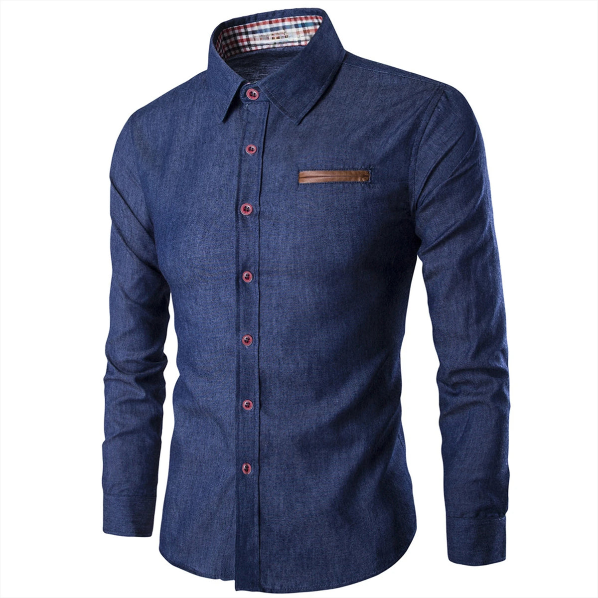 Camisa Jeans de Manga Comprida Estilo Slim Fit