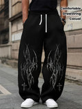 Calças de Moletom Masculinas Góticas com Estampa Vertical, Perna Larga, Cordão, Soltas, Retas, Baggy, Estilo Y2K, Dark Punk, Streetwear.