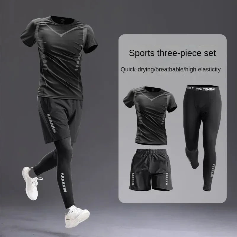 Novo terno esportivo masculino 1-5 pçs terno para todas as estações correndo ciclismo fitness roupas de secagem rápida jogging treinamento conjunto de terno de pista masculino