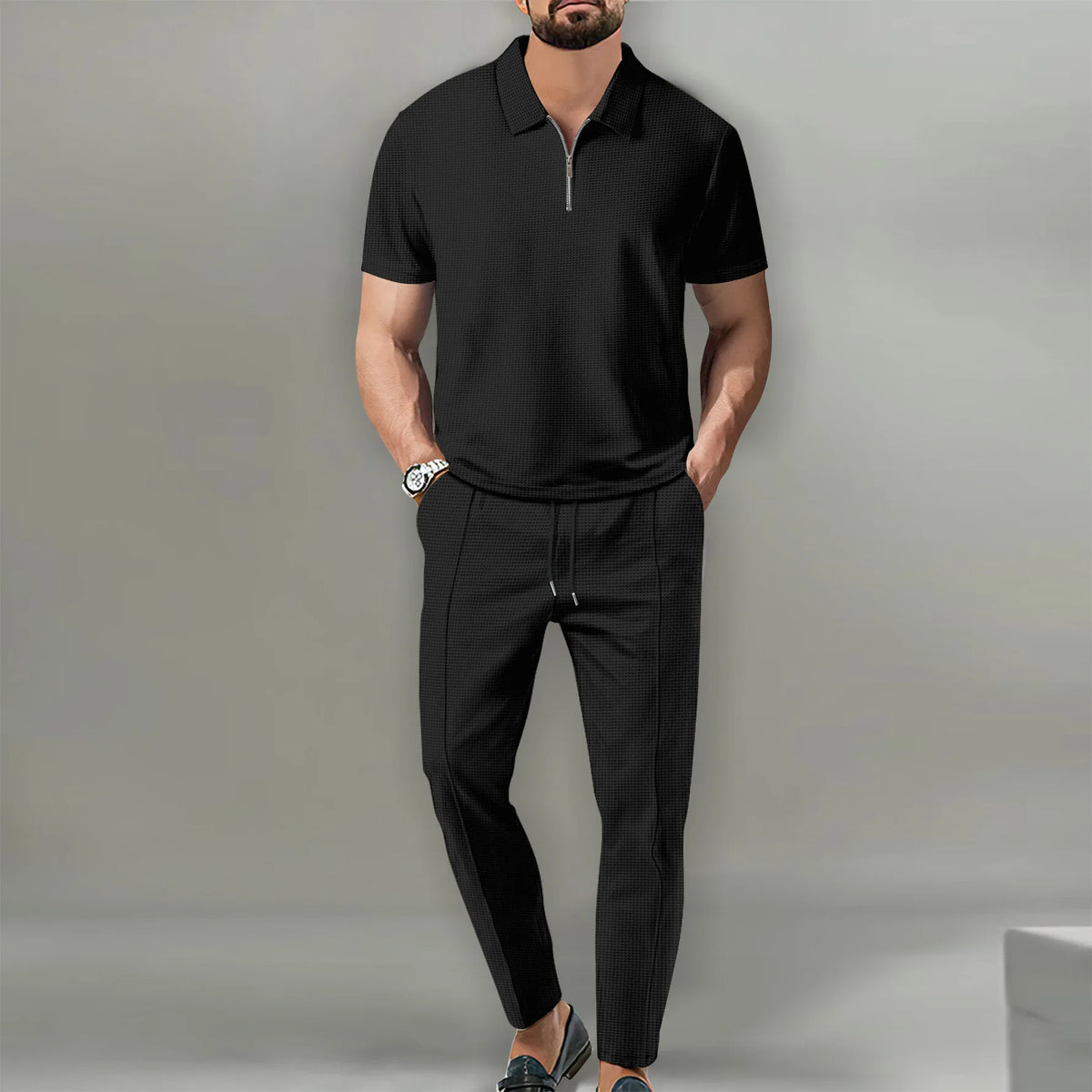 POLO de Manga Curta Elegante Conjunto Casual Streetwear